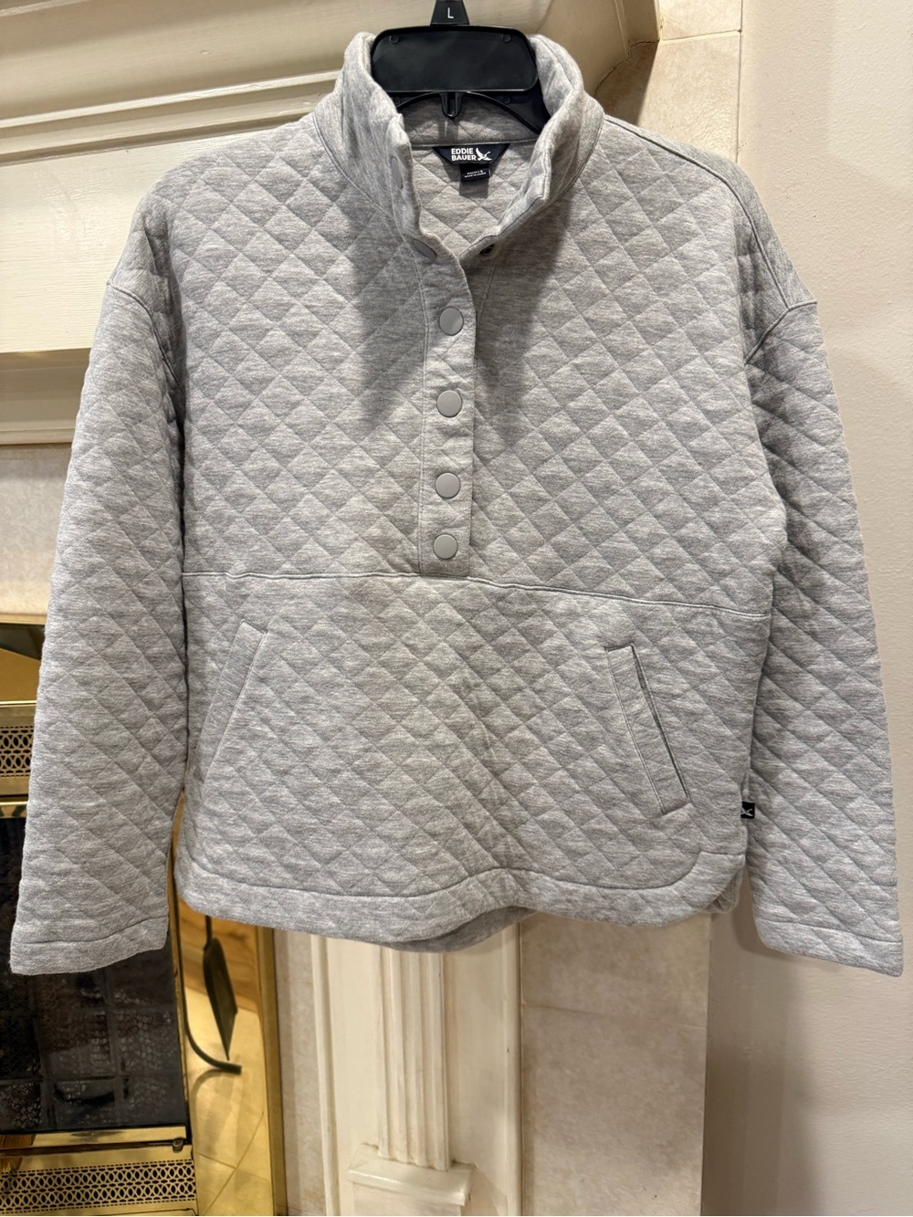 Eddie Bauer Light Gray Quilted Snap Pullover Jacket